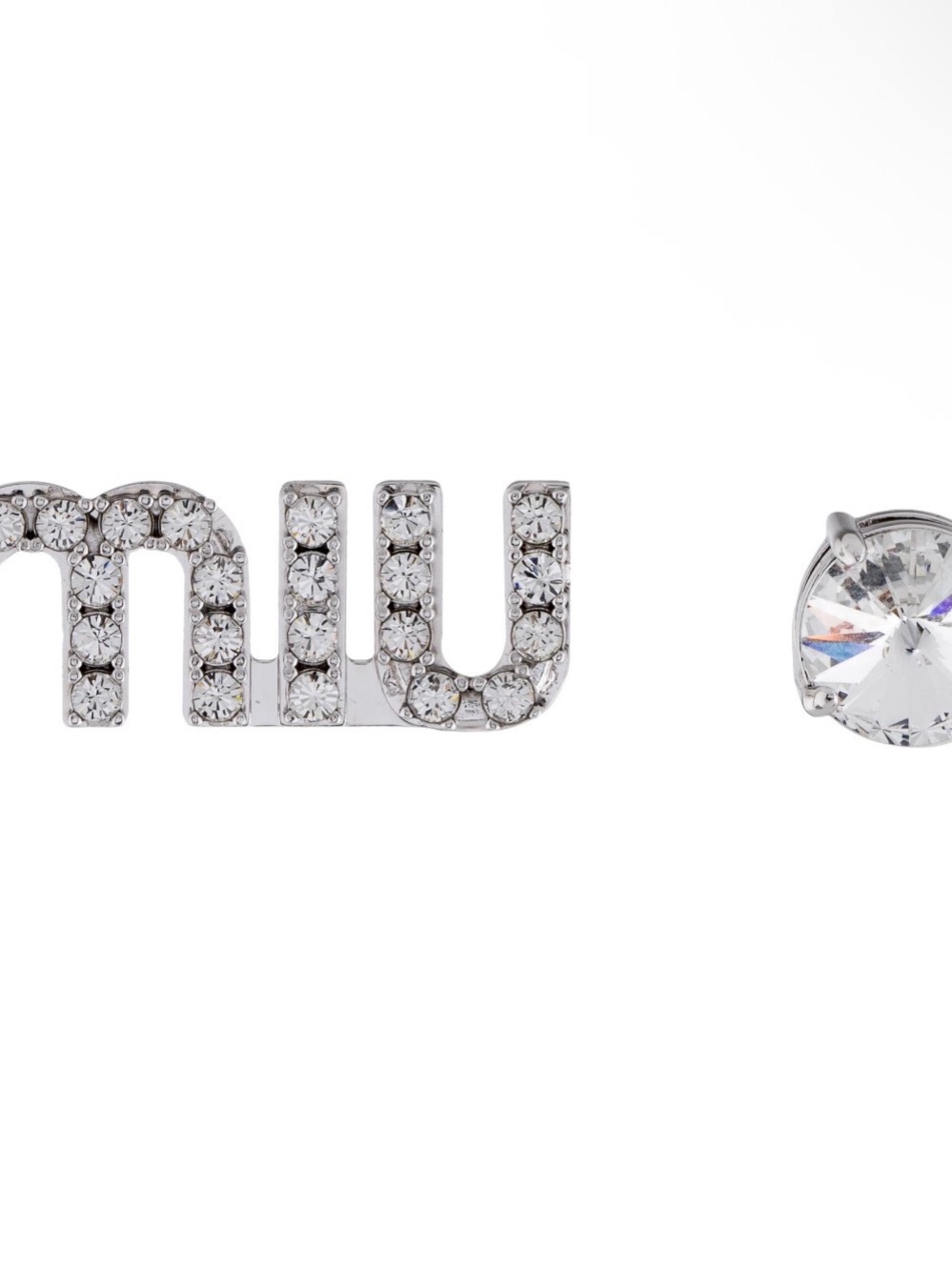 Miu Miu Silver Crystal Logo Mismatch Crawling Earrings